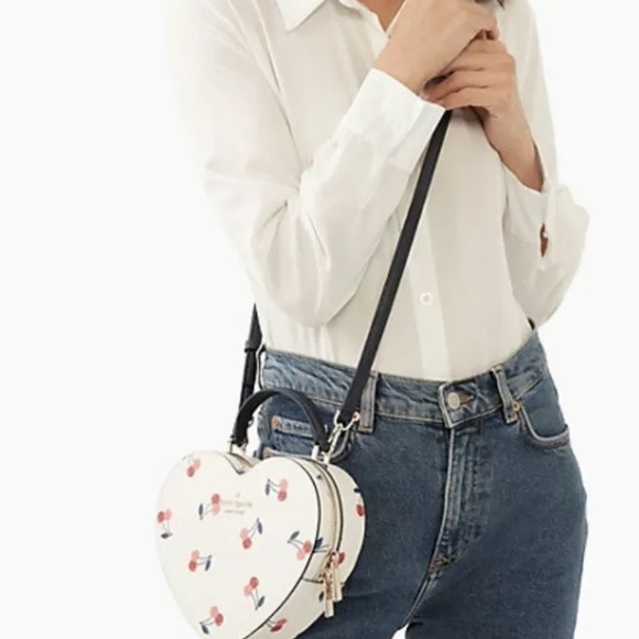 Kate Spade Love Shack Dancing Cherries Saffiano Heart Crossbody Bag Tote Cherry - Picture 2 of 8